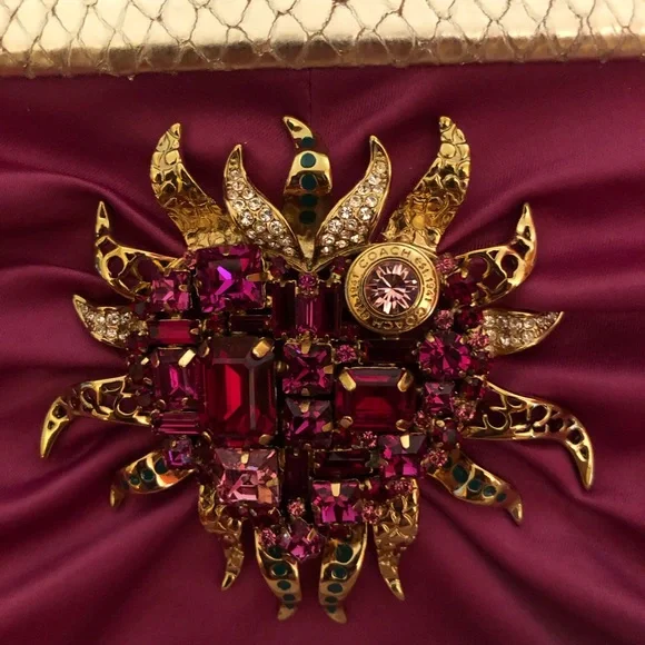 Coach Magenta "Flamed Heart" Clutch with Gold Accents; Tony Duquette; 2012 - Picture 4 of 14